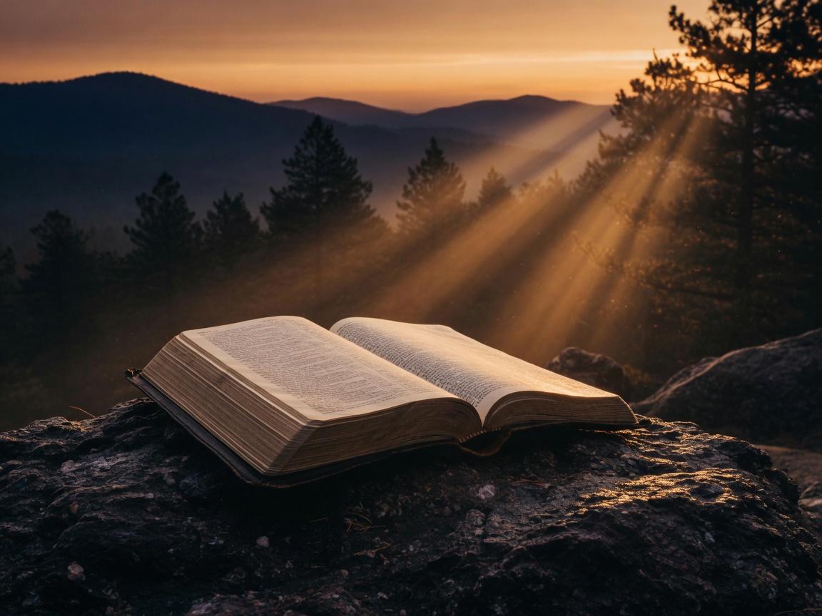 Open Bible at sunrise